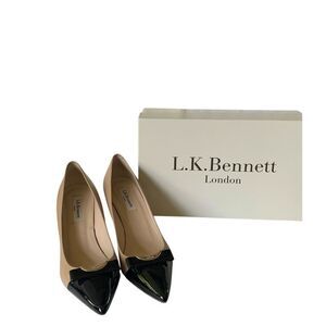 L.K. Bennett Roxy Trench black & tan Leather Heels Pumps Shoes sz 38